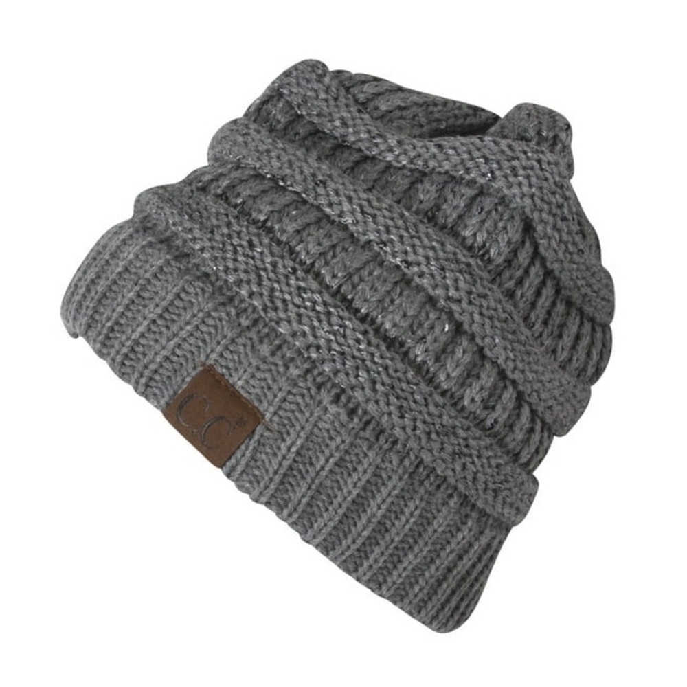 C.C. Gray Sequin Knit Beanie Hat | Soft Stretch Winter Slouchy One Size